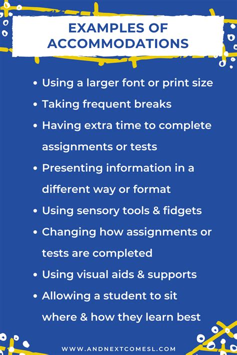 Presentation accommodations examples - Presentation Accommodations . Presentation accommodations make it possible for students to access information for instruction and assessment. Students with disabilities may require materials in specialized presentation formats if they are unable to see or read textbooks or hear the teacher. Students may need presentation supports to facilitate ...